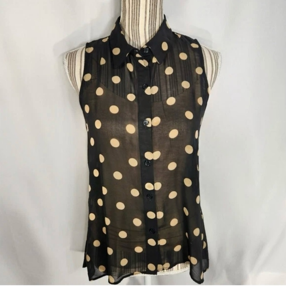 Sans Souci Black and Cream Polka Dot Sheer Blouse